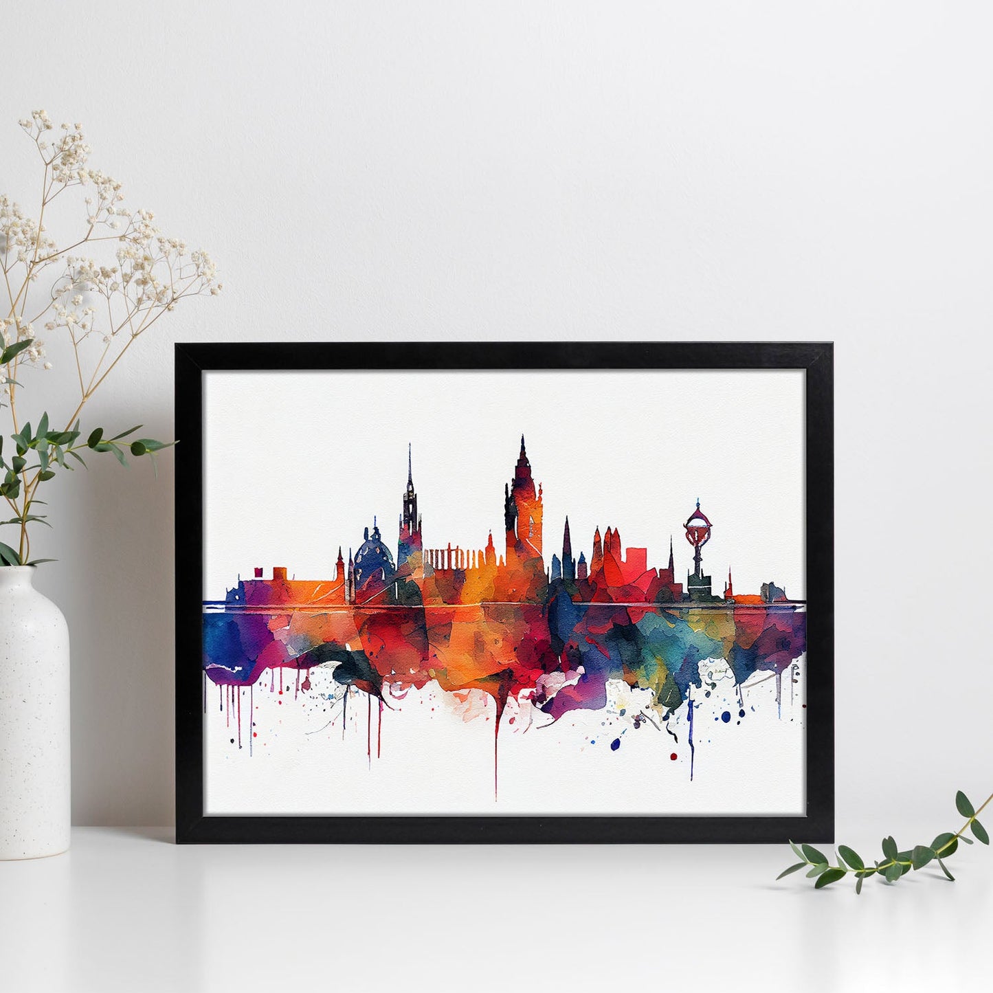 Nacnic watercolor of a skyline of the city of Edinburgh. Aesthetic Wall Art Prints for Bedroom or Living Room Design.-Artwork-Nacnic-A4-Sin Marco-Nacnic Estudio SL