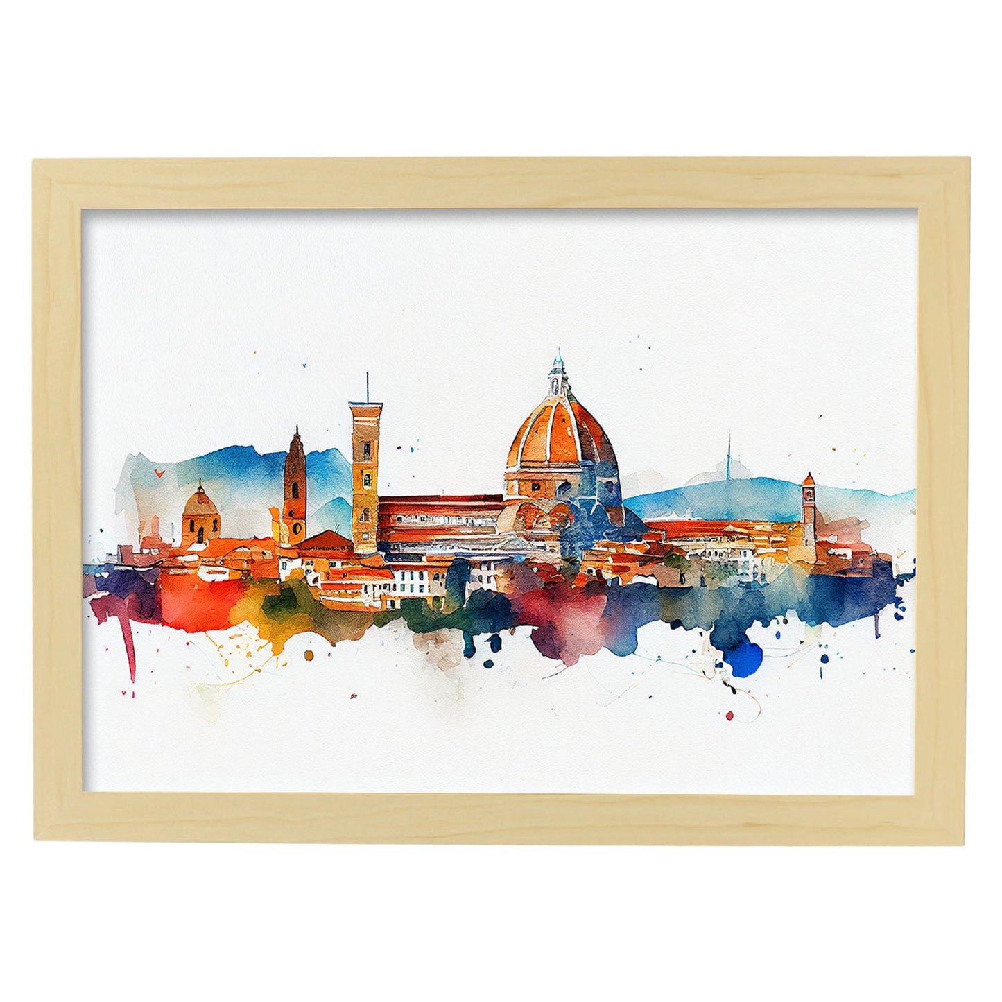 Nacnic watercolor of a skyline of the city of Florence_1. Aesthetic Wall Art Prints for Bedroom or Living Room Design.-Artwork-Nacnic-A4-Marco Madera Clara-Nacnic Estudio SL