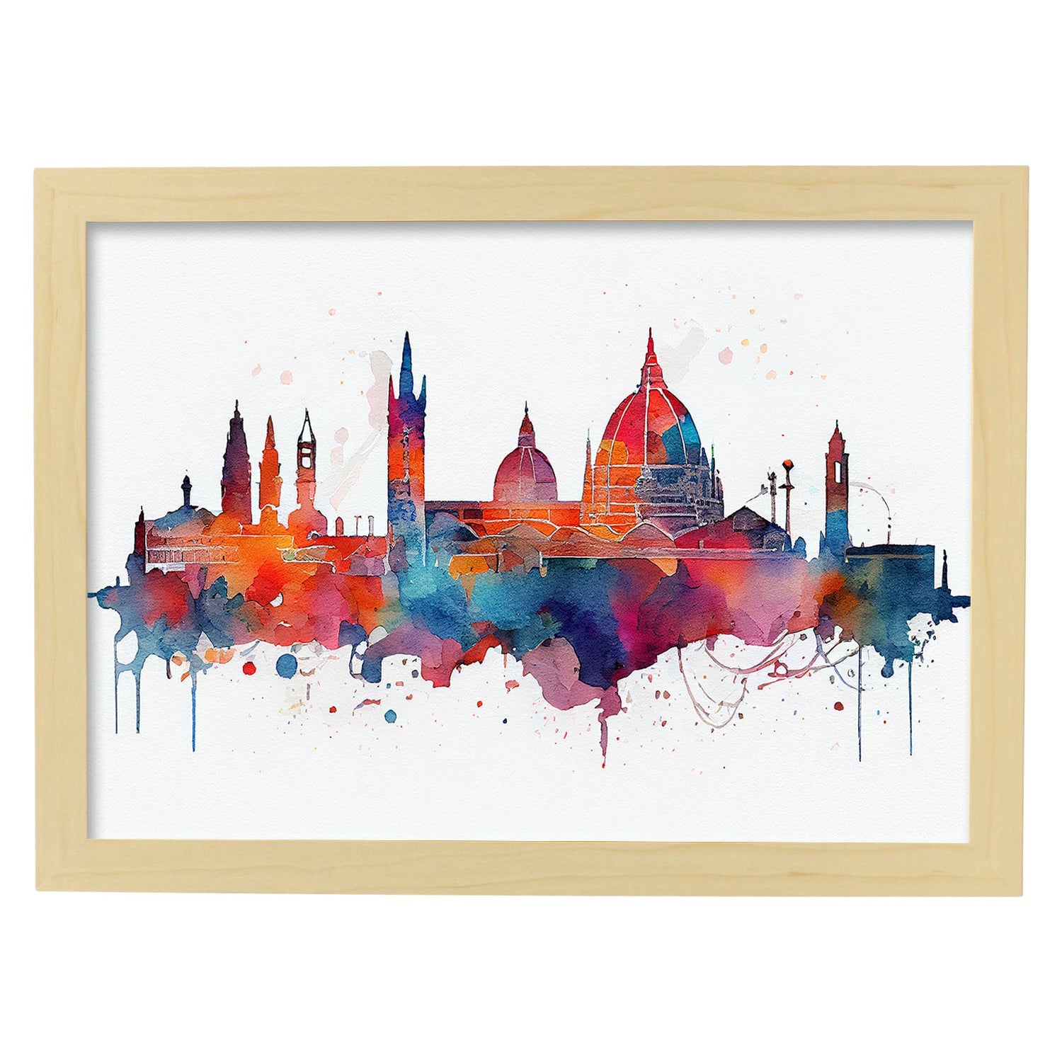 Nacnic watercolor of a skyline of the city of Florence_2. Aesthetic Wall Art Prints for Bedroom or Living Room Design.-Artwork-Nacnic-A4-Marco Madera Clara-Nacnic Estudio SL