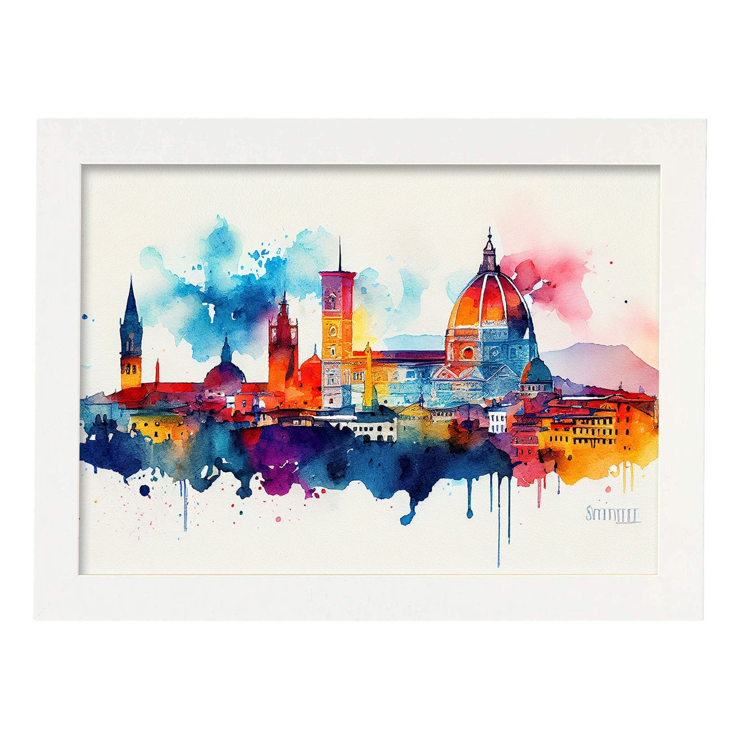Nacnic watercolor of a skyline of the city of Florence_3. Aesthetic Wall Art Prints for Bedroom or Living Room Design.-Artwork-Nacnic-A4-Marco Blanco-Nacnic Estudio SL