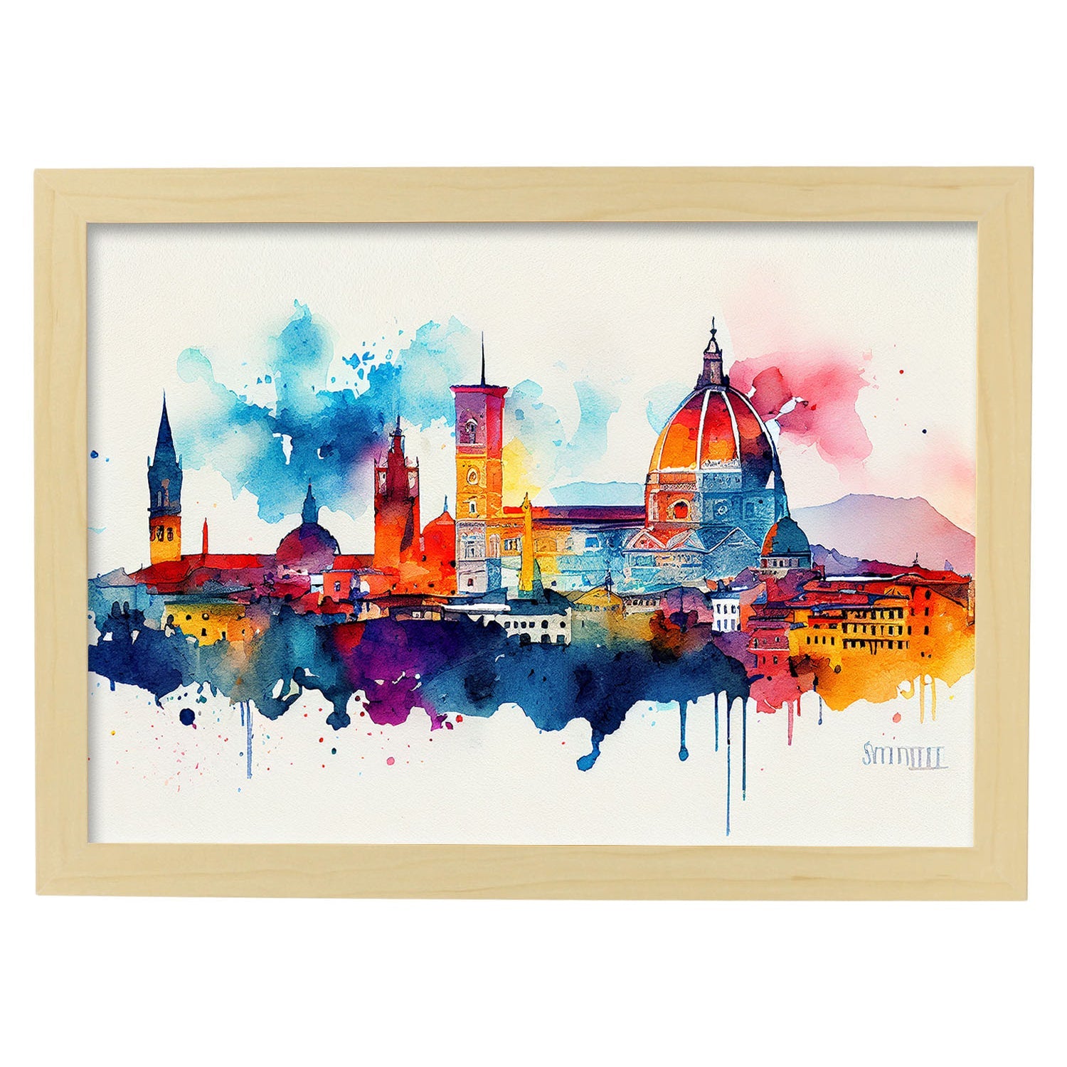 Nacnic watercolor of a skyline of the city of Florence_3. Aesthetic Wall Art Prints for Bedroom or Living Room Design.-Artwork-Nacnic-A4-Marco Madera Clara-Nacnic Estudio SL
