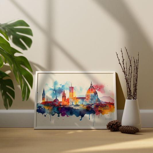 Nacnic watercolor of a skyline of the city of Florence_3. Aesthetic Wall Art Prints for Bedroom or Living Room Design.-Artwork-Nacnic-A4-Sin Marco-Nacnic Estudio SL