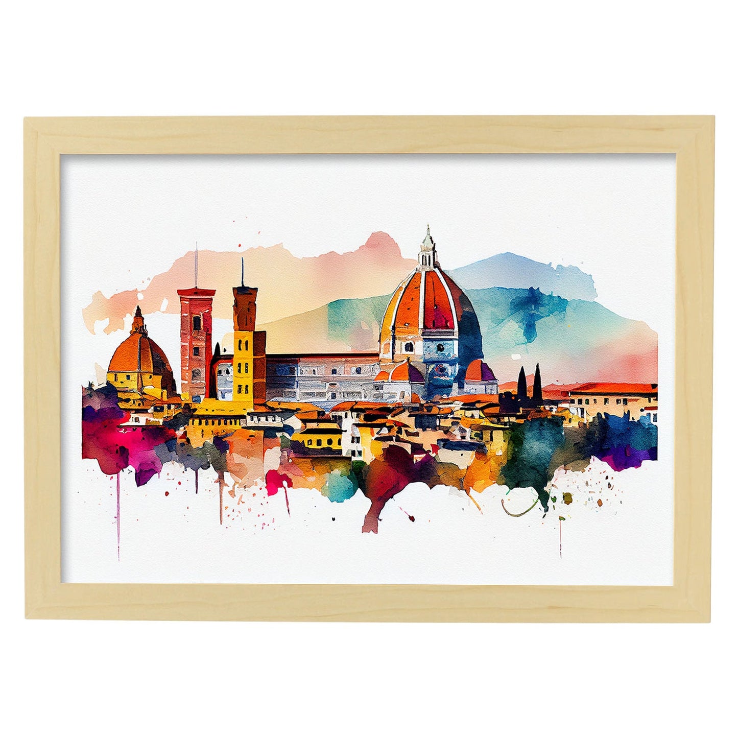 Nacnic watercolor of a skyline of the city of Florence_4. Aesthetic Wall Art Prints for Bedroom or Living Room Design.-Artwork-Nacnic-A4-Marco Madera Clara-Nacnic Estudio SL