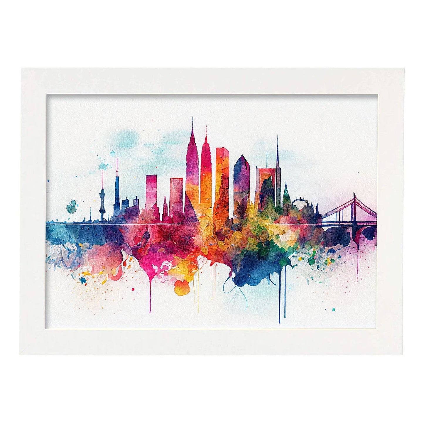 Nacnic watercolor of a skyline of the city of Frankfurt. Aesthetic Wall Art Prints for Bedroom or Living Room Design.-Artwork-Nacnic-A4-Marco Blanco-Nacnic Estudio SL