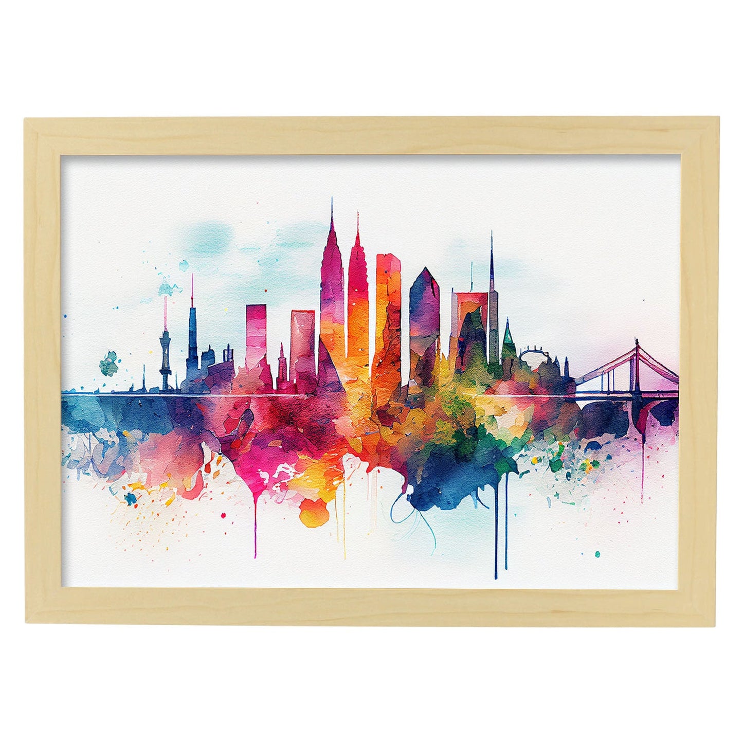 Nacnic watercolor of a skyline of the city of Frankfurt. Aesthetic Wall Art Prints for Bedroom or Living Room Design.-Artwork-Nacnic-A4-Marco Madera Clara-Nacnic Estudio SL