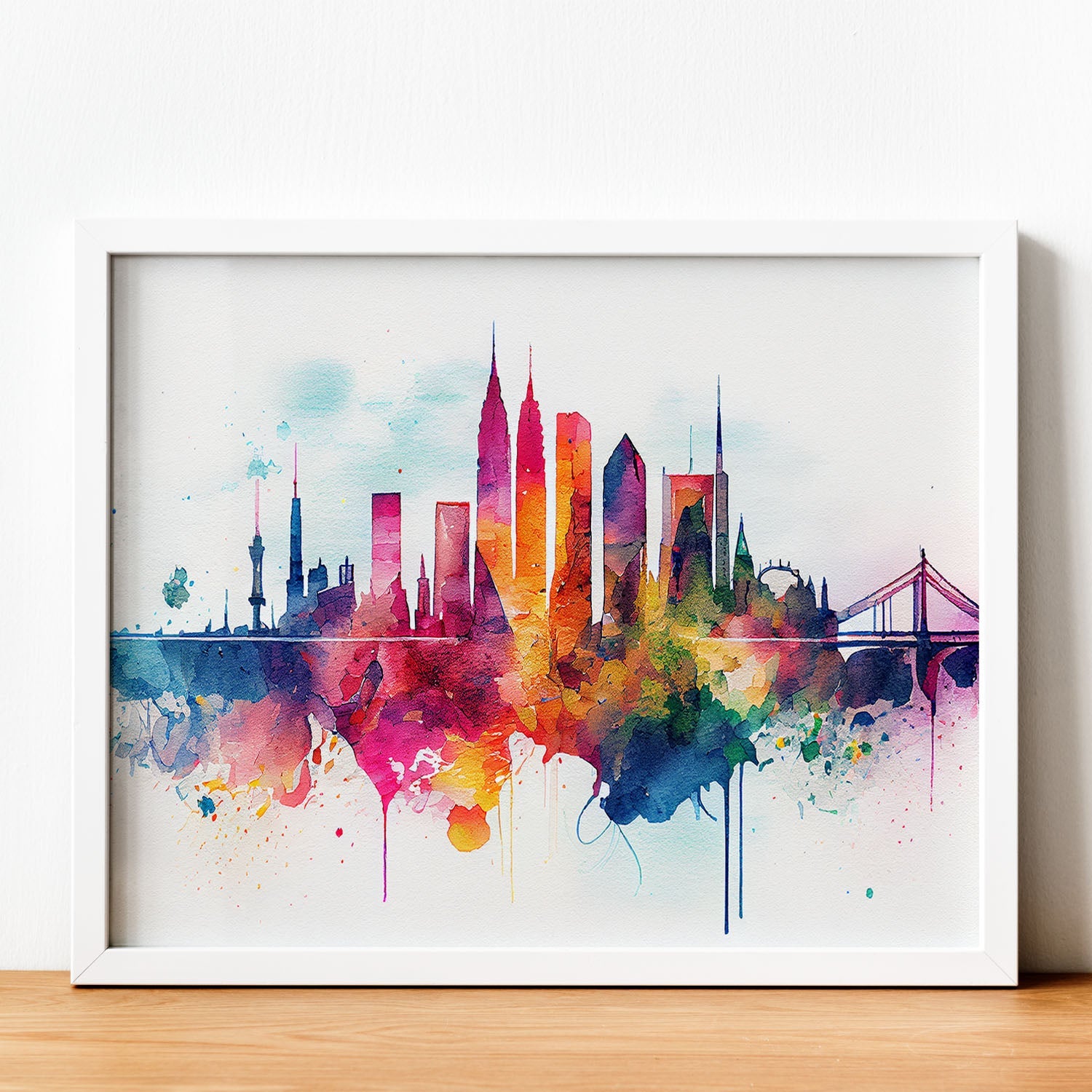 Nacnic watercolor of a skyline of the city of Frankfurt. Aesthetic Wall Art Prints for Bedroom or Living Room Design.-Artwork-Nacnic-A4-Sin Marco-Nacnic Estudio SL
