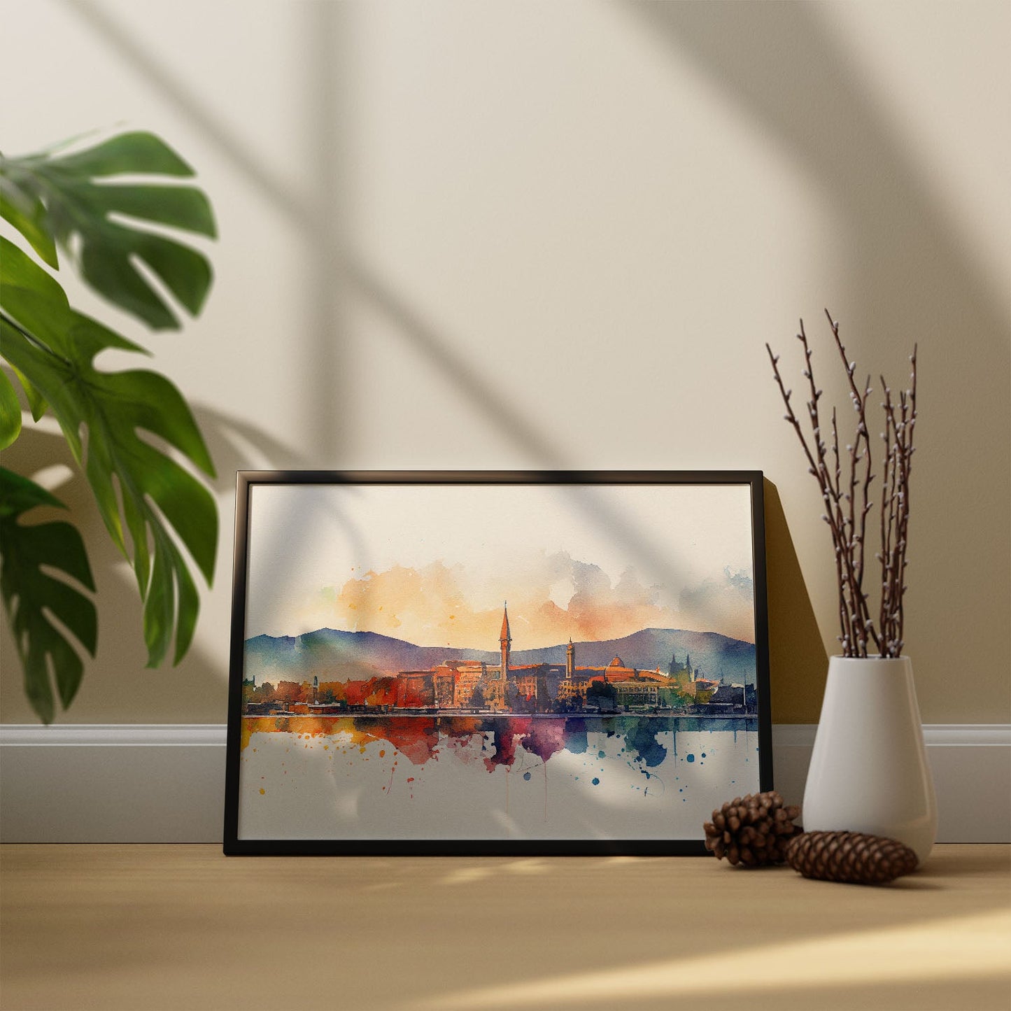 Nacnic watercolor of a skyline of the city of Geneva_2. Aesthetic Wall Art Prints for Bedroom or Living Room Design.-Artwork-Nacnic-A4-Sin Marco-Nacnic Estudio SL