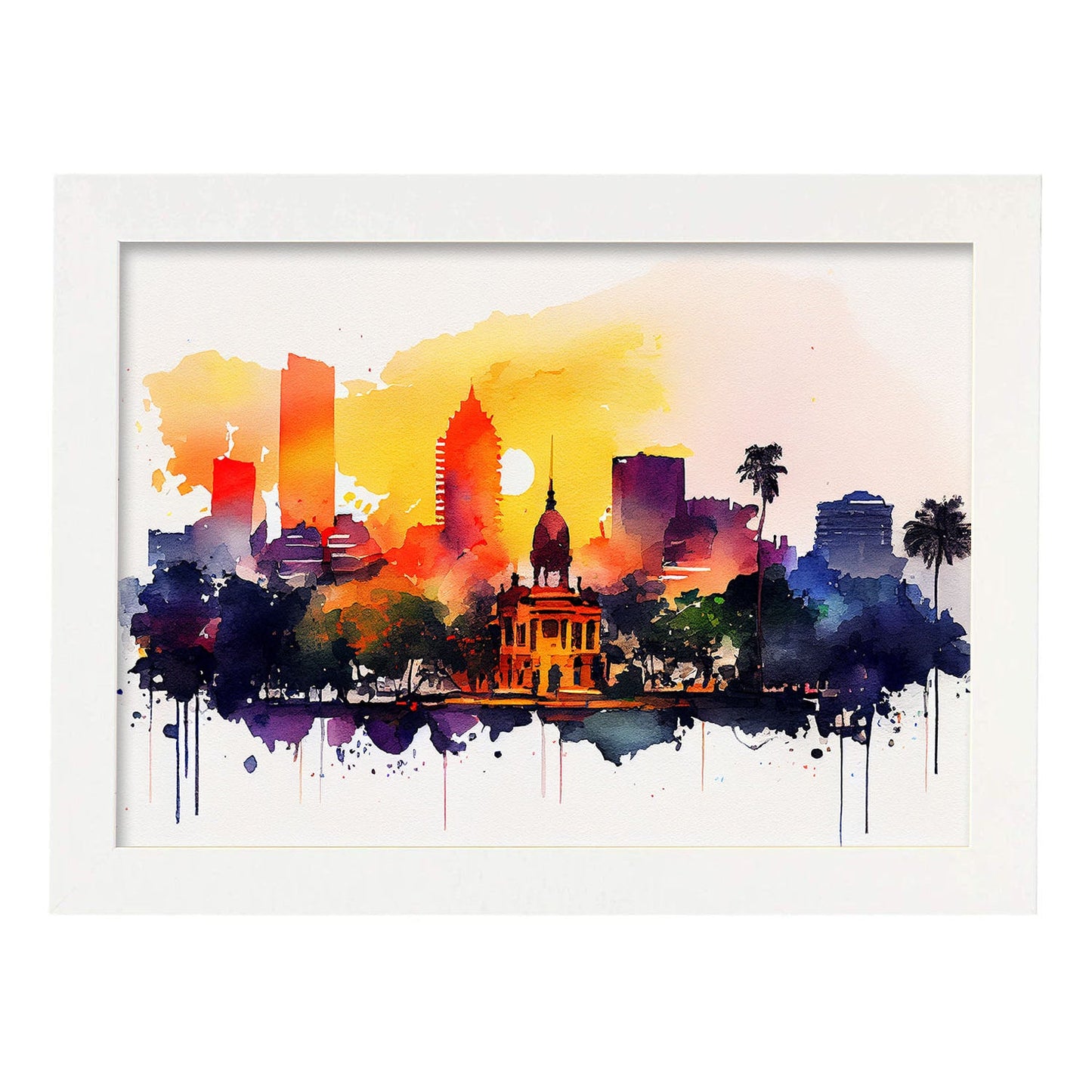Nacnic watercolor of a skyline of the city of Hanoi_1. Aesthetic Wall Art Prints for Bedroom or Living Room Design.-Artwork-Nacnic-A4-Marco Blanco-Nacnic Estudio SL