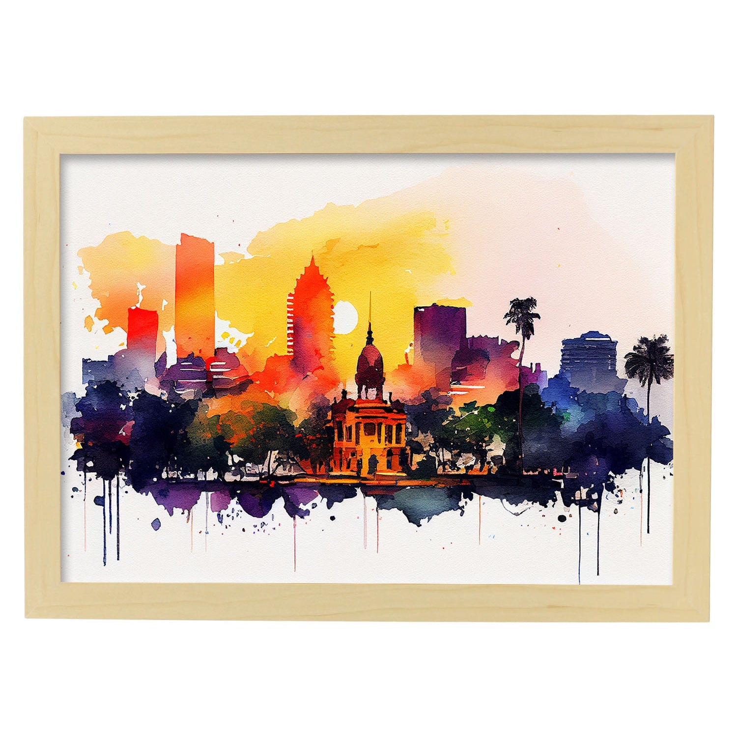 Nacnic watercolor of a skyline of the city of Hanoi_1. Aesthetic Wall Art Prints for Bedroom or Living Room Design.-Artwork-Nacnic-A4-Marco Madera Clara-Nacnic Estudio SL