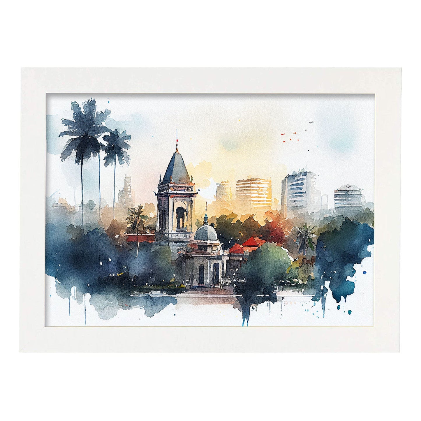 Nacnic watercolor of a skyline of the city of Hanoi_2. Aesthetic Wall Art Prints for Bedroom or Living Room Design.-Artwork-Nacnic-A4-Marco Blanco-Nacnic Estudio SL