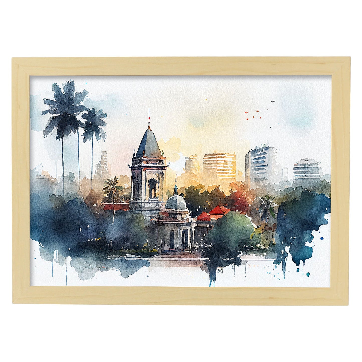 Nacnic watercolor of a skyline of the city of Hanoi_2. Aesthetic Wall Art Prints for Bedroom or Living Room Design.-Artwork-Nacnic-A4-Marco Madera Clara-Nacnic Estudio SL