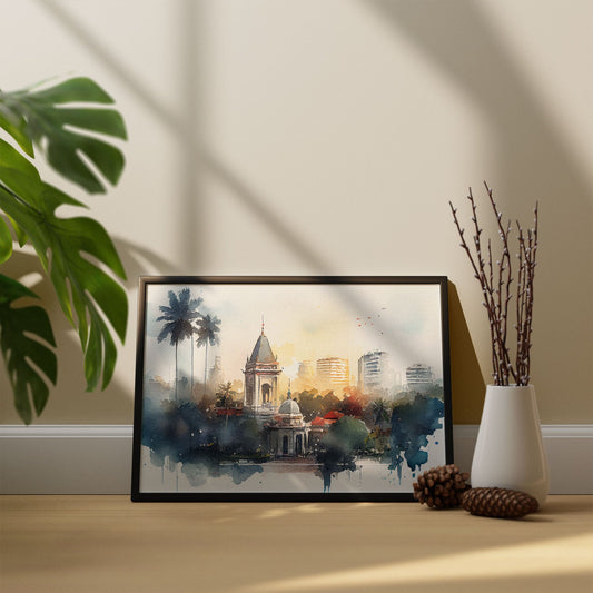 Nacnic watercolor of a skyline of the city of Hanoi_2. Aesthetic Wall Art Prints for Bedroom or Living Room Design.-Artwork-Nacnic-A4-Sin Marco-Nacnic Estudio SL