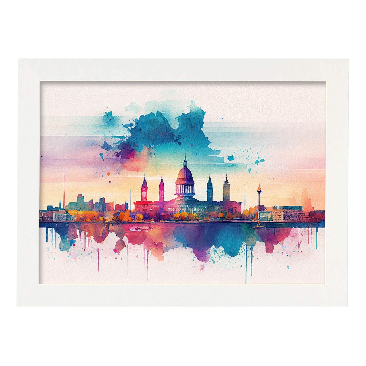 Nacnic watercolor of a skyline of the city of Helsinki. Aesthetic Wall Art Prints for Bedroom or Living Room Design.-Artwork-Nacnic-A4-Marco Blanco-Nacnic Estudio SL