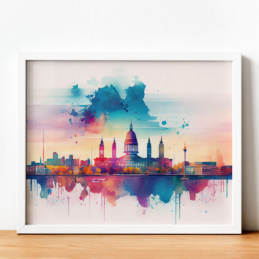 Nacnic watercolor of a skyline of the city of Helsinki. Aesthetic Wall Art Prints for Bedroom or Living Room Design.-Artwork-Nacnic-A4-Sin Marco-Nacnic Estudio SL
