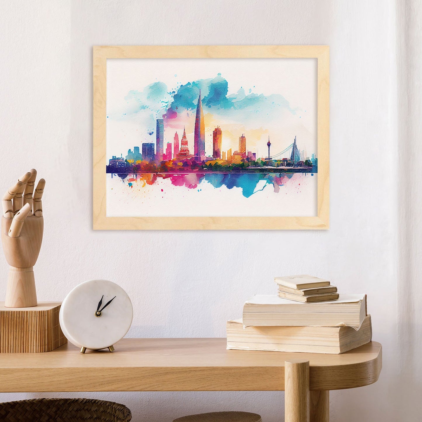 Nacnic watercolor of a skyline of the city of Ho Chi Minh City. Aesthetic Wall Art Prints for Bedroom or Living Room Design.