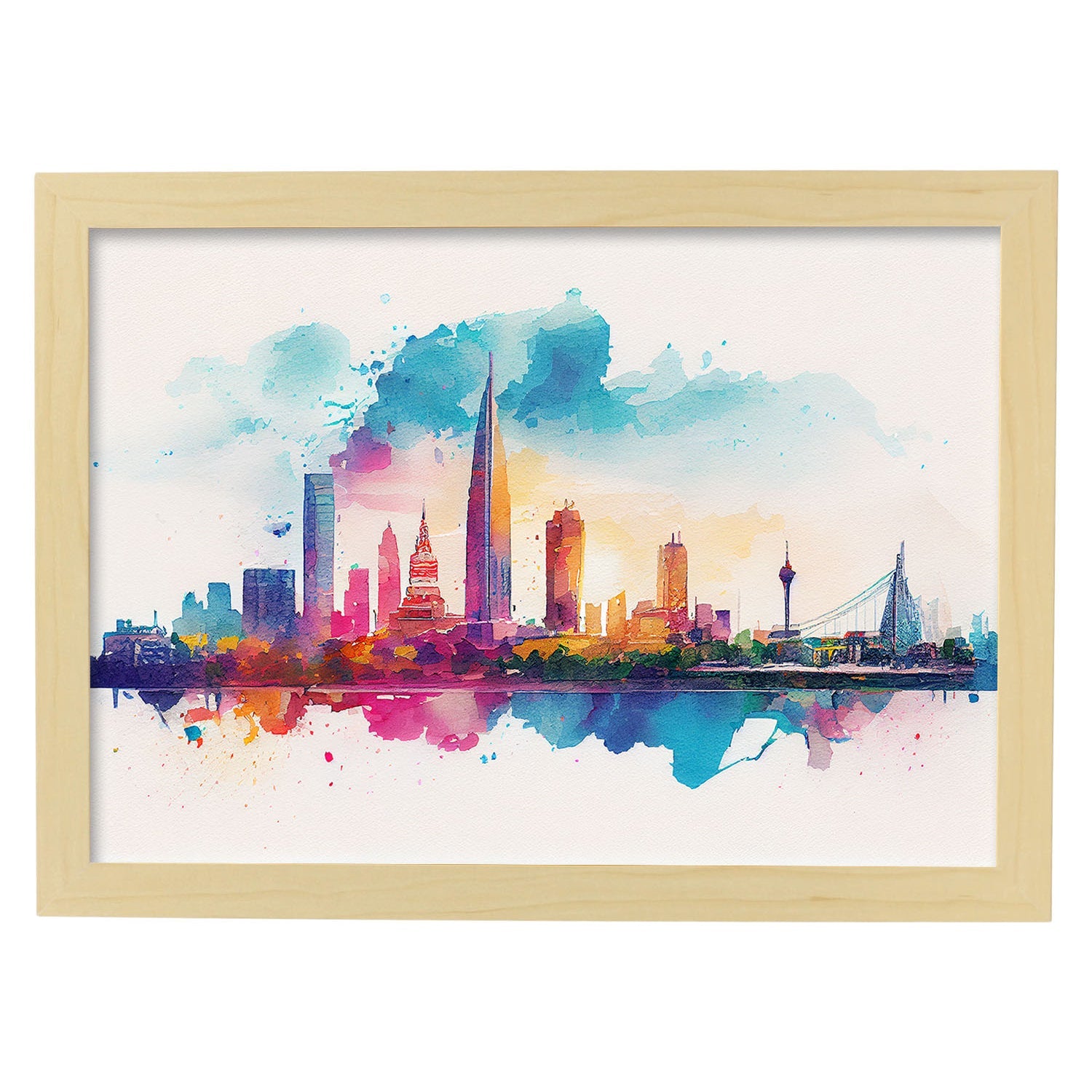 Nacnic watercolor of a skyline of the city of Ho Chi Minh City. Aesthetic Wall Art Prints for Bedroom or Living Room Design.-Artwork-Nacnic-A4-Marco Madera Clara-Nacnic Estudio SL