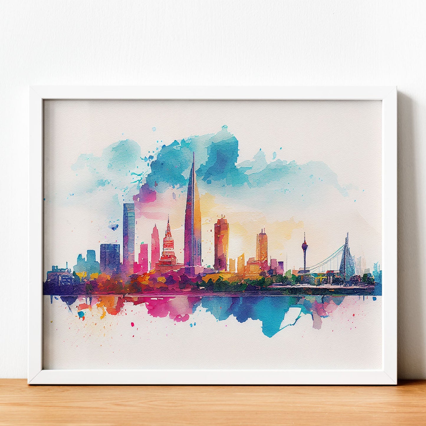 Nacnic watercolor of a skyline of the city of Ho Chi Minh City. Aesthetic Wall Art Prints for Bedroom or Living Room Design.-Artwork-Nacnic-A4-Sin Marco-Nacnic Estudio SL