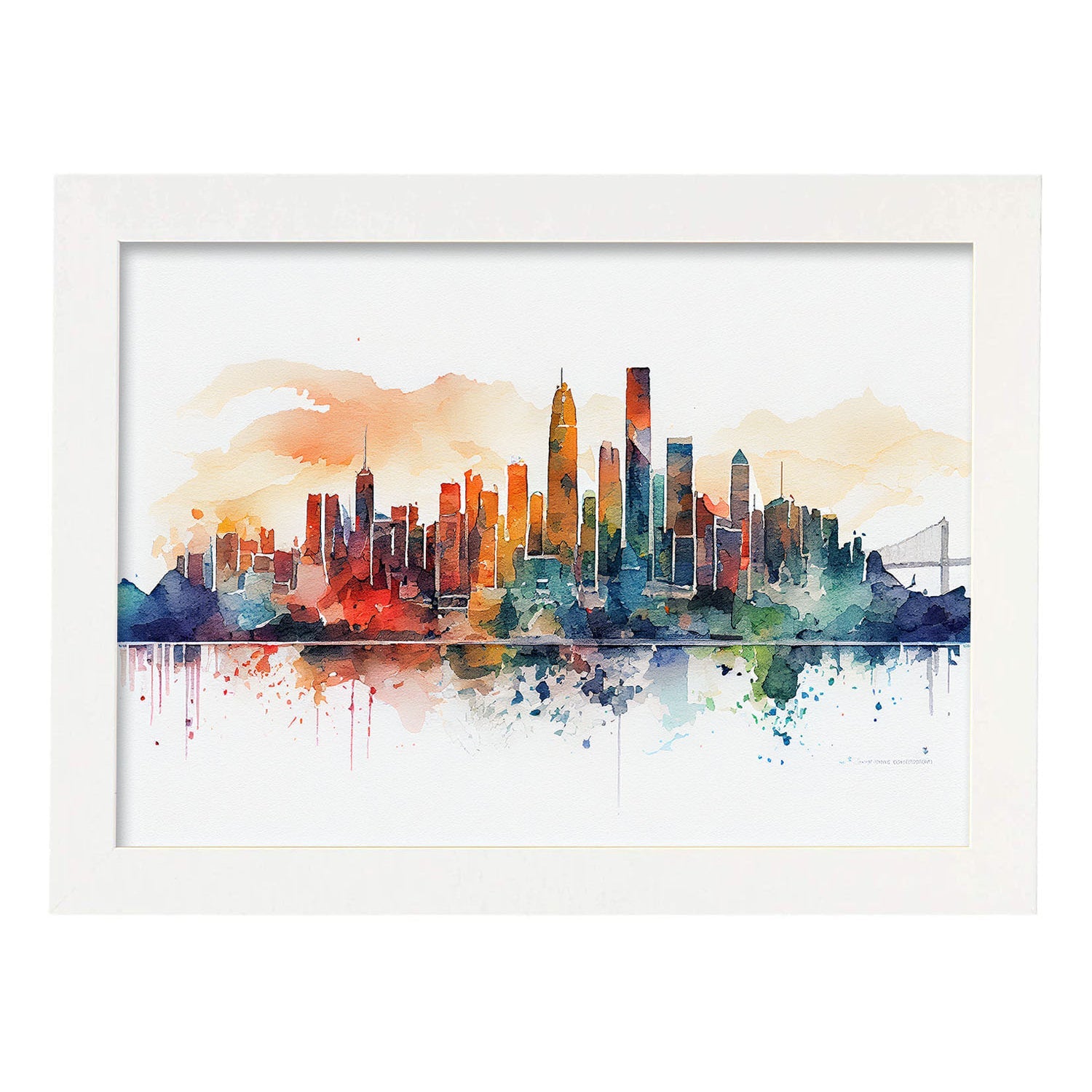 Nacnic watercolor of a skyline of the city of Hong Kong_1. Aesthetic Wall Art Prints for Bedroom or Living Room Design.-Artwork-Nacnic-A4-Marco Blanco-Nacnic Estudio SL