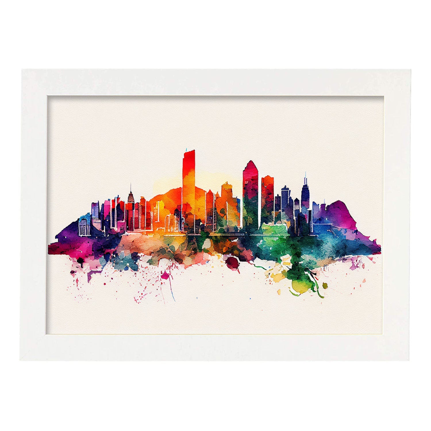 Nacnic watercolor of a skyline of the city of Hong Kong_2. Aesthetic Wall Art Prints for Bedroom or Living Room Design.-Artwork-Nacnic-A4-Marco Blanco-Nacnic Estudio SL