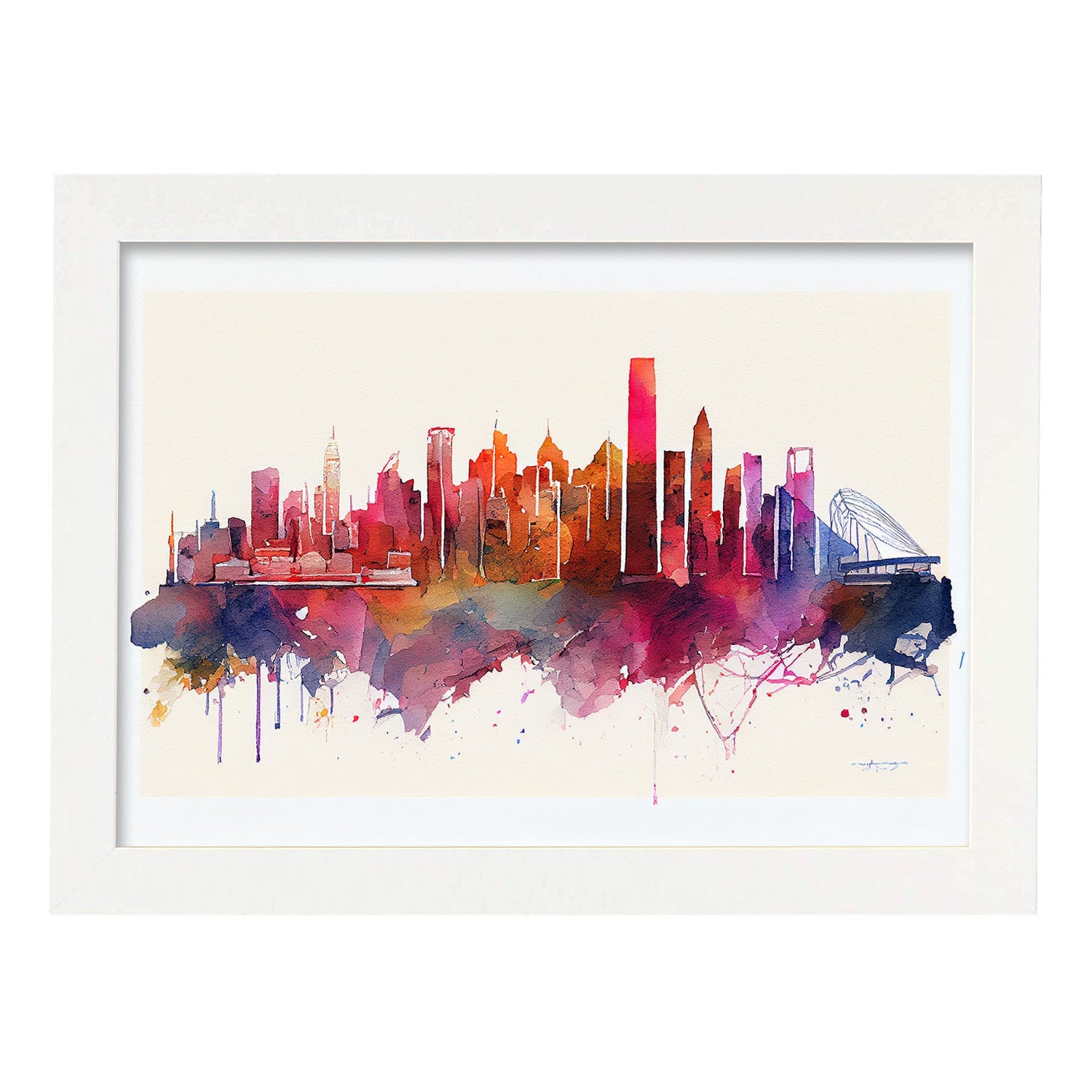 Nacnic watercolor of a skyline of the city of Hong Kong_4. Aesthetic Wall Art Prints for Bedroom or Living Room Design.-Artwork-Nacnic-A4-Marco Blanco-Nacnic Estudio SL