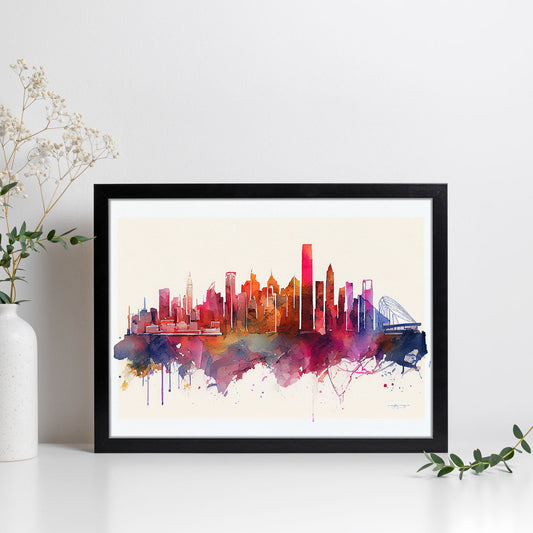Nacnic watercolor of a skyline of the city of Hong Kong_4. Aesthetic Wall Art Prints for Bedroom or Living Room Design.-Artwork-Nacnic-A4-Sin Marco-Nacnic Estudio SL