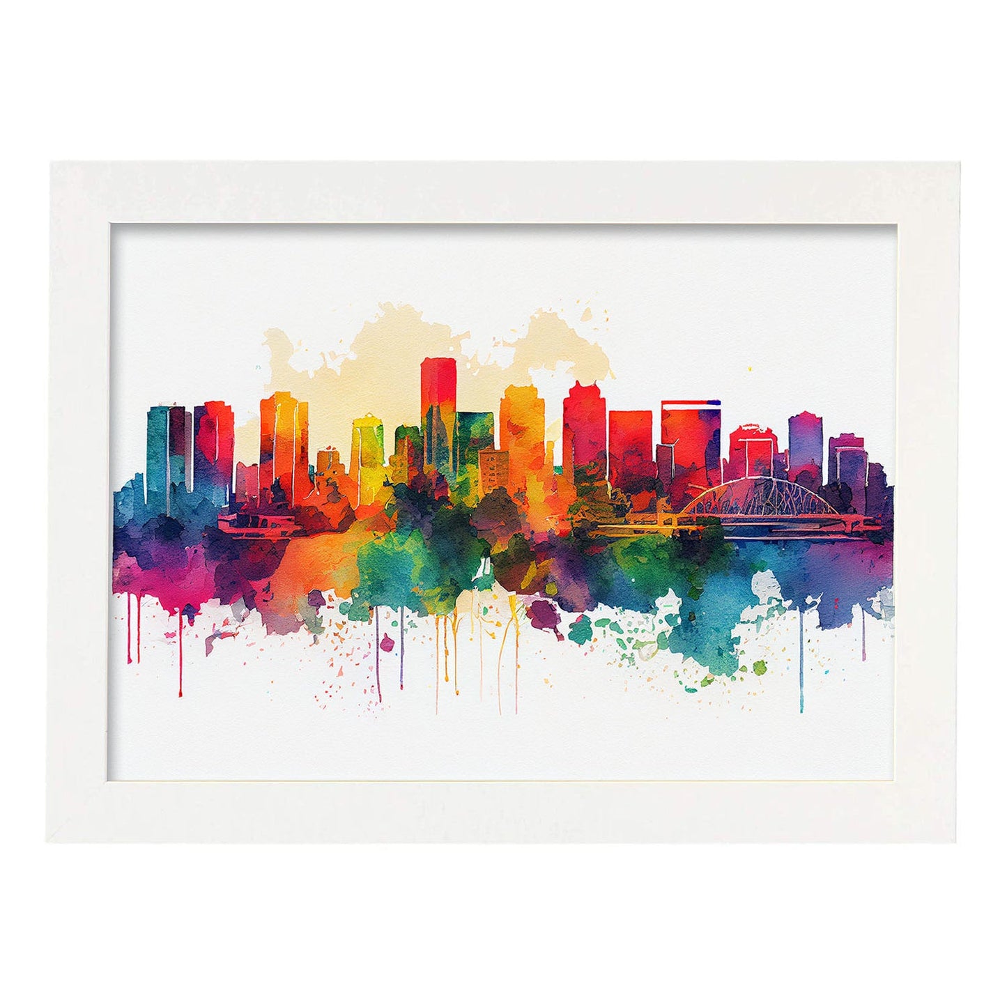 Nacnic watercolor of a skyline of the city of Honolulu. Aesthetic Wall Art Prints for Bedroom or Living Room Design.-Artwork-Nacnic-A4-Marco Blanco-Nacnic Estudio SL