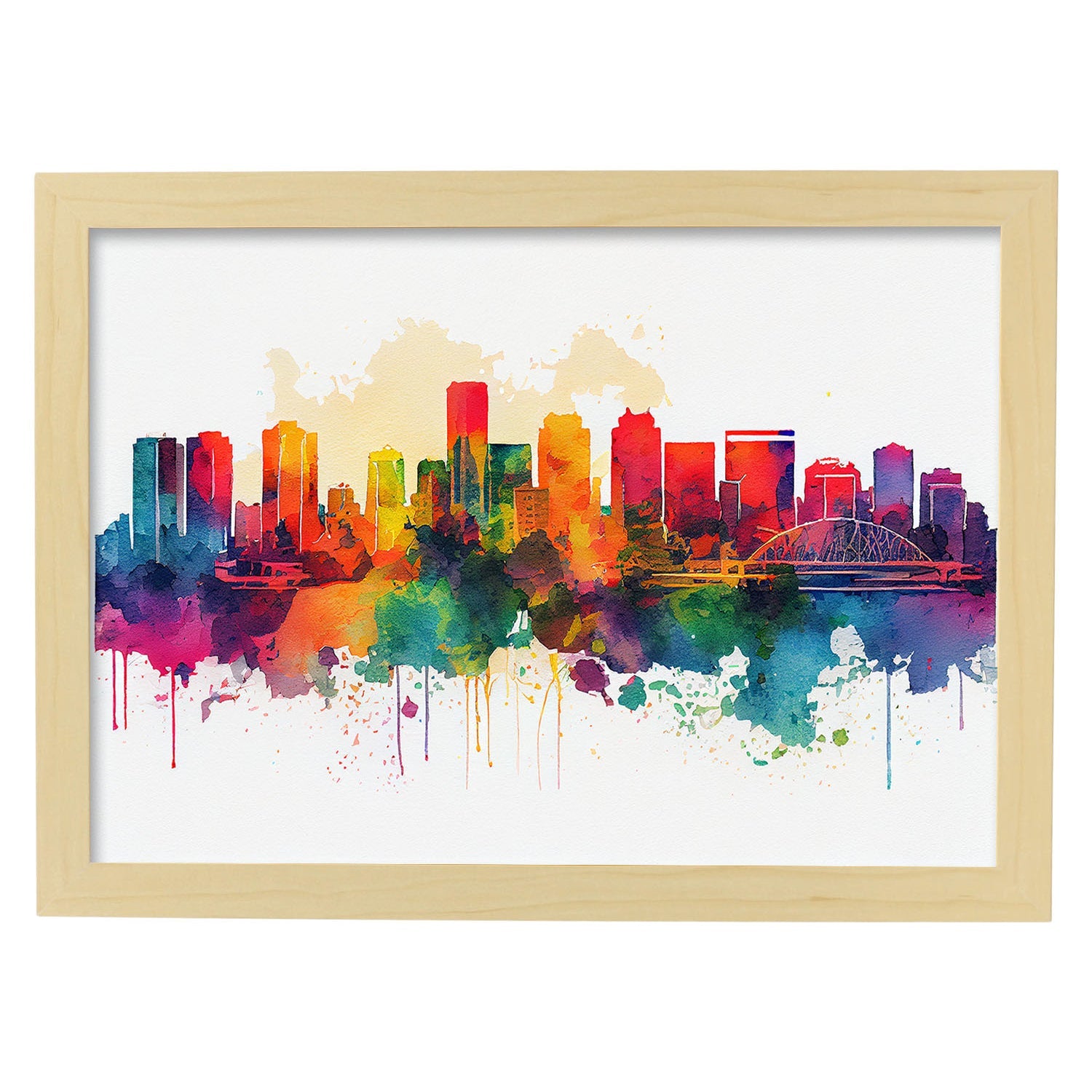 Nacnic watercolor of a skyline of the city of Honolulu. Aesthetic Wall Art Prints for Bedroom or Living Room Design.-Artwork-Nacnic-A4-Marco Madera Clara-Nacnic Estudio SL
