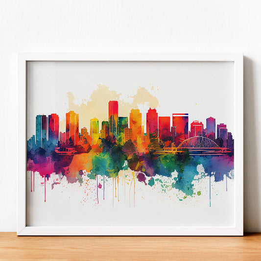 Nacnic watercolor of a skyline of the city of Honolulu. Aesthetic Wall Art Prints for Bedroom or Living Room Design.-Artwork-Nacnic-A4-Sin Marco-Nacnic Estudio SL