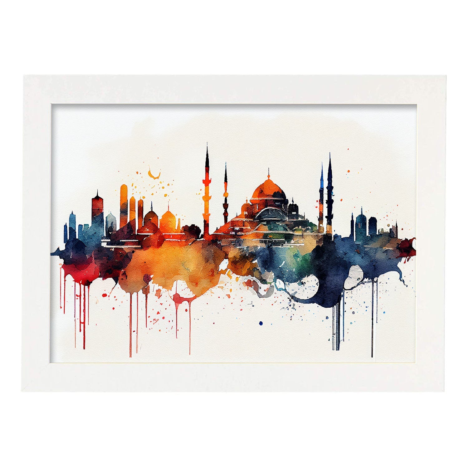 Nacnic watercolor of a skyline of the city of Istanbul_1. Aesthetic Wall Art Prints for Bedroom or Living Room Design.-Artwork-Nacnic-A4-Marco Blanco-Nacnic Estudio SL