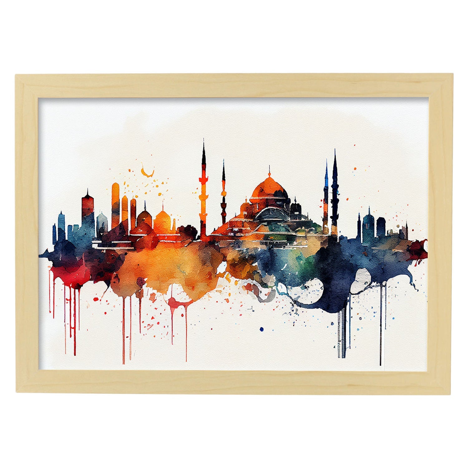 Nacnic watercolor of a skyline of the city of Istanbul_1. Aesthetic Wall Art Prints for Bedroom or Living Room Design.-Artwork-Nacnic-A4-Marco Madera Clara-Nacnic Estudio SL