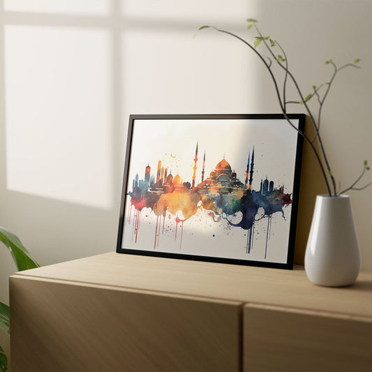 Nacnic watercolor of a skyline of the city of Istanbul_1. Aesthetic Wall Art Prints for Bedroom or Living Room Design.-Artwork-Nacnic-A4-Sin Marco-Nacnic Estudio SL