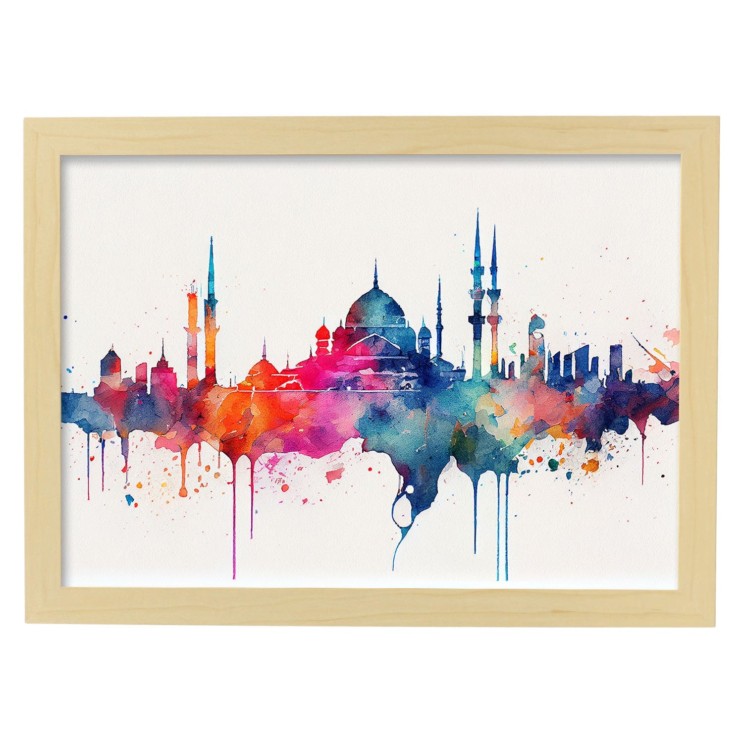 Nacnic watercolor of a skyline of the city of Istanbul_2. Aesthetic Wall Art Prints for Bedroom or Living Room Design.-Artwork-Nacnic-A4-Marco Madera Clara-Nacnic Estudio SL