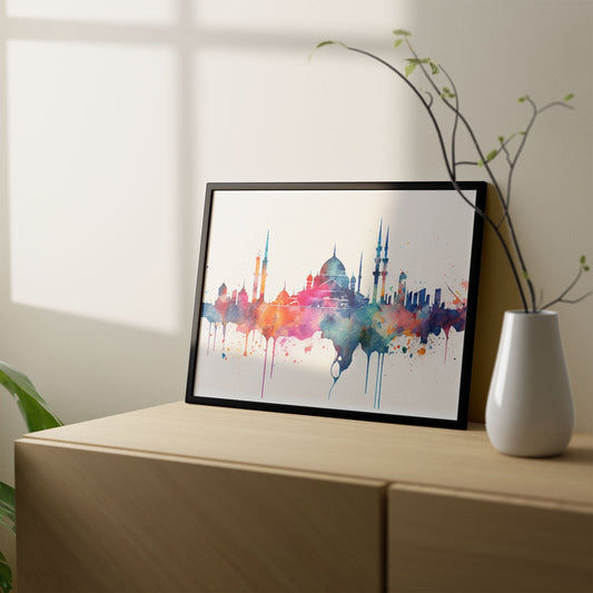 Nacnic watercolor of a skyline of the city of Istanbul_2. Aesthetic Wall Art Prints for Bedroom or Living Room Design.-Artwork-Nacnic-A4-Sin Marco-Nacnic Estudio SL