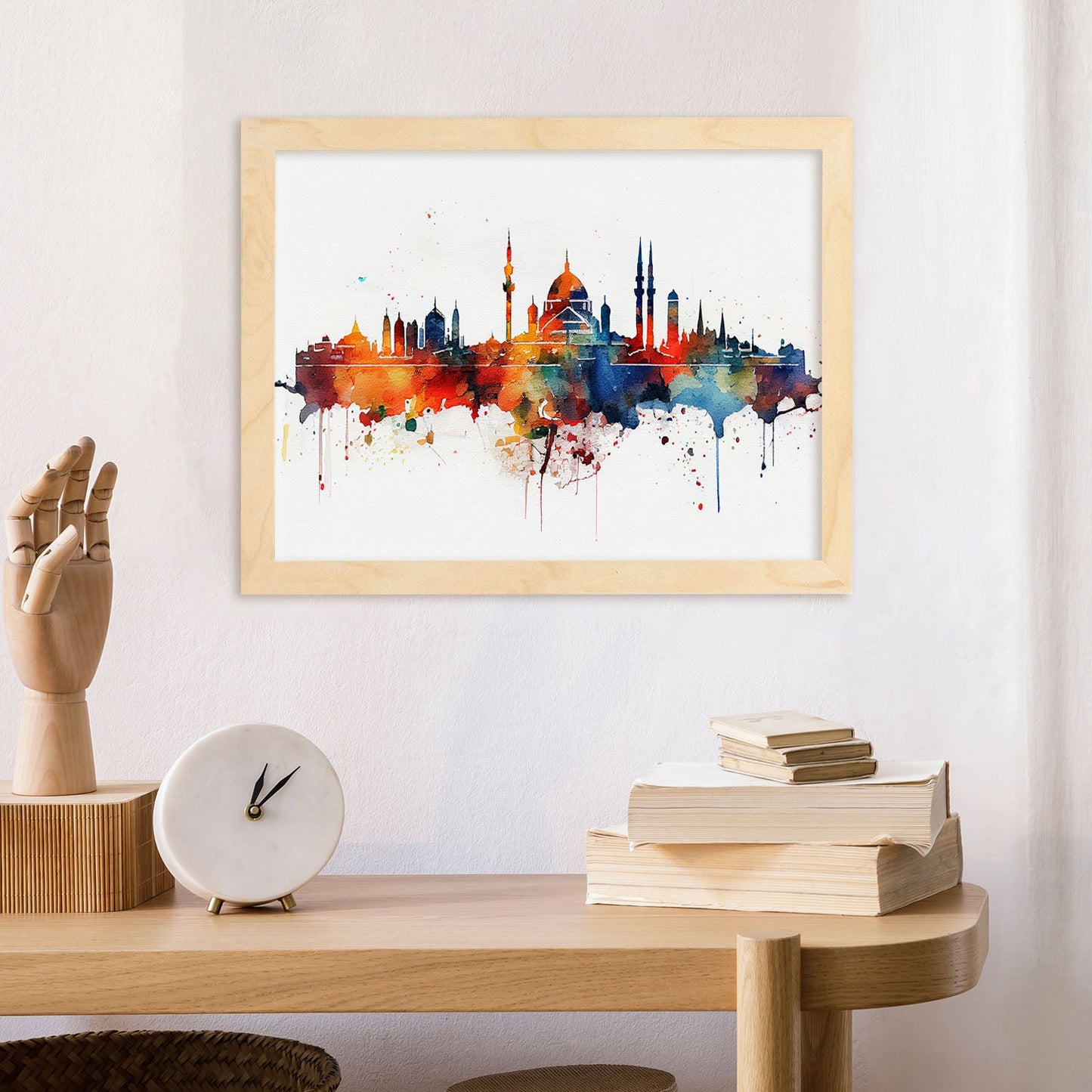 Nacnic watercolor of a skyline of the city of Istanbul_3. Aesthetic Wall Art Prints for Bedroom or Living Room Design.