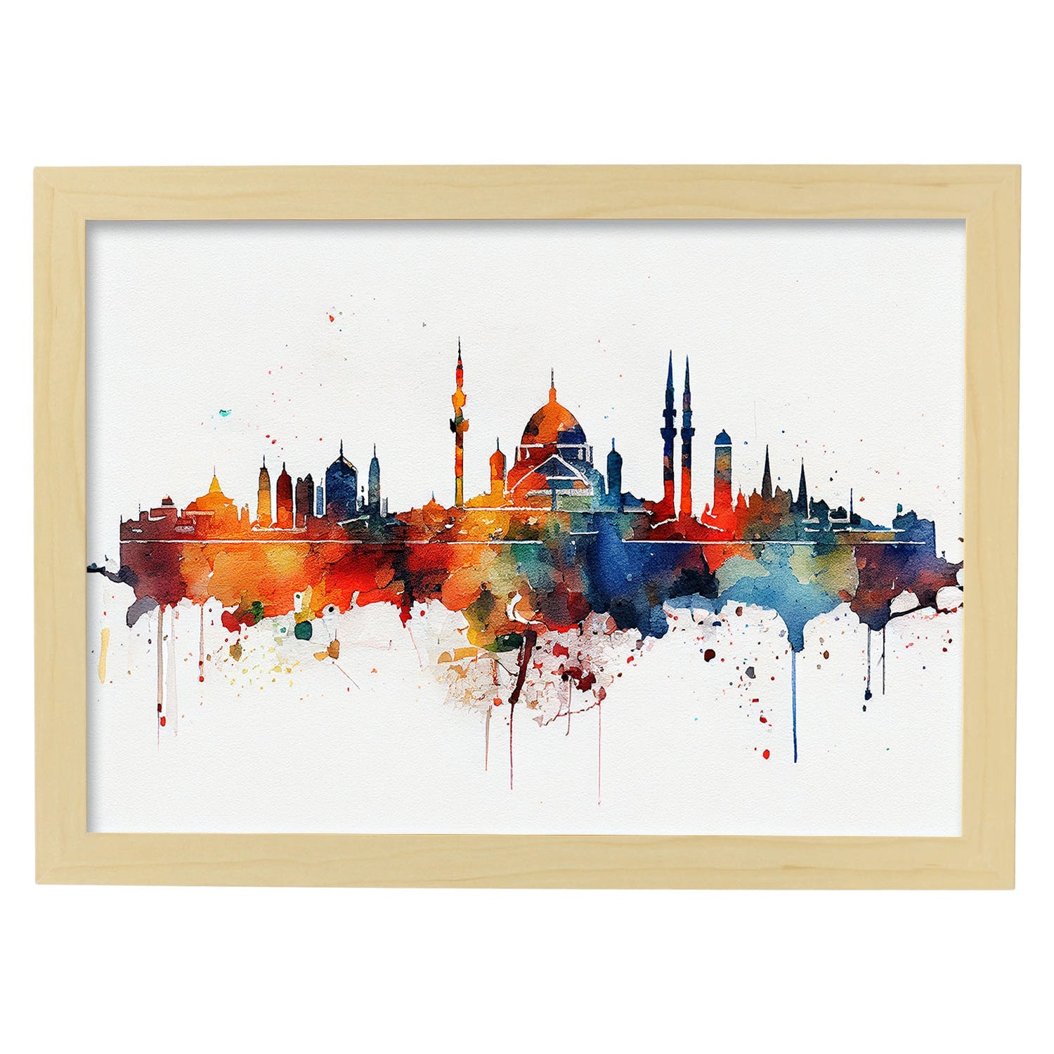 Nacnic watercolor of a skyline of the city of Istanbul_3. Aesthetic Wall Art Prints for Bedroom or Living Room Design.-Artwork-Nacnic-A4-Marco Madera Clara-Nacnic Estudio SL
