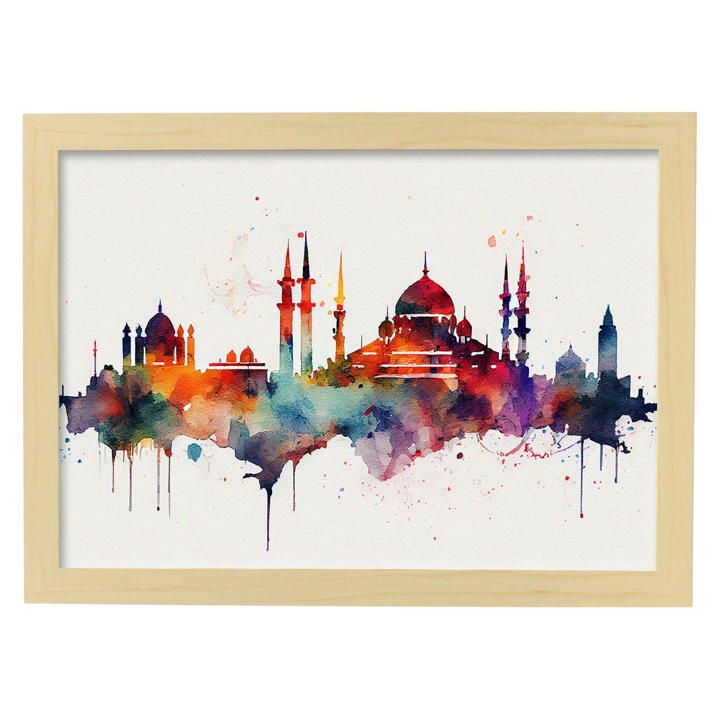 Nacnic watercolor of a skyline of the city of Istanbul_4. Aesthetic Wall Art Prints for Bedroom or Living Room Design.-Artwork-Nacnic-A4-Marco Madera Clara-Nacnic Estudio SL