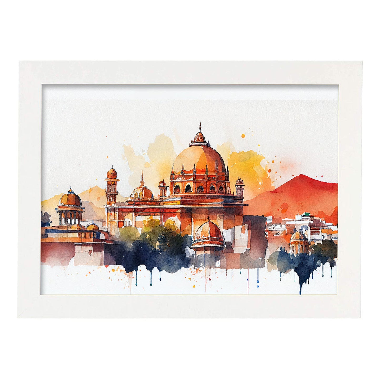 Nacnic watercolor of a skyline of the city of Jaipur. Aesthetic Wall Art Prints for Bedroom or Living Room Design.-Artwork-Nacnic-A4-Marco Blanco-Nacnic Estudio SL