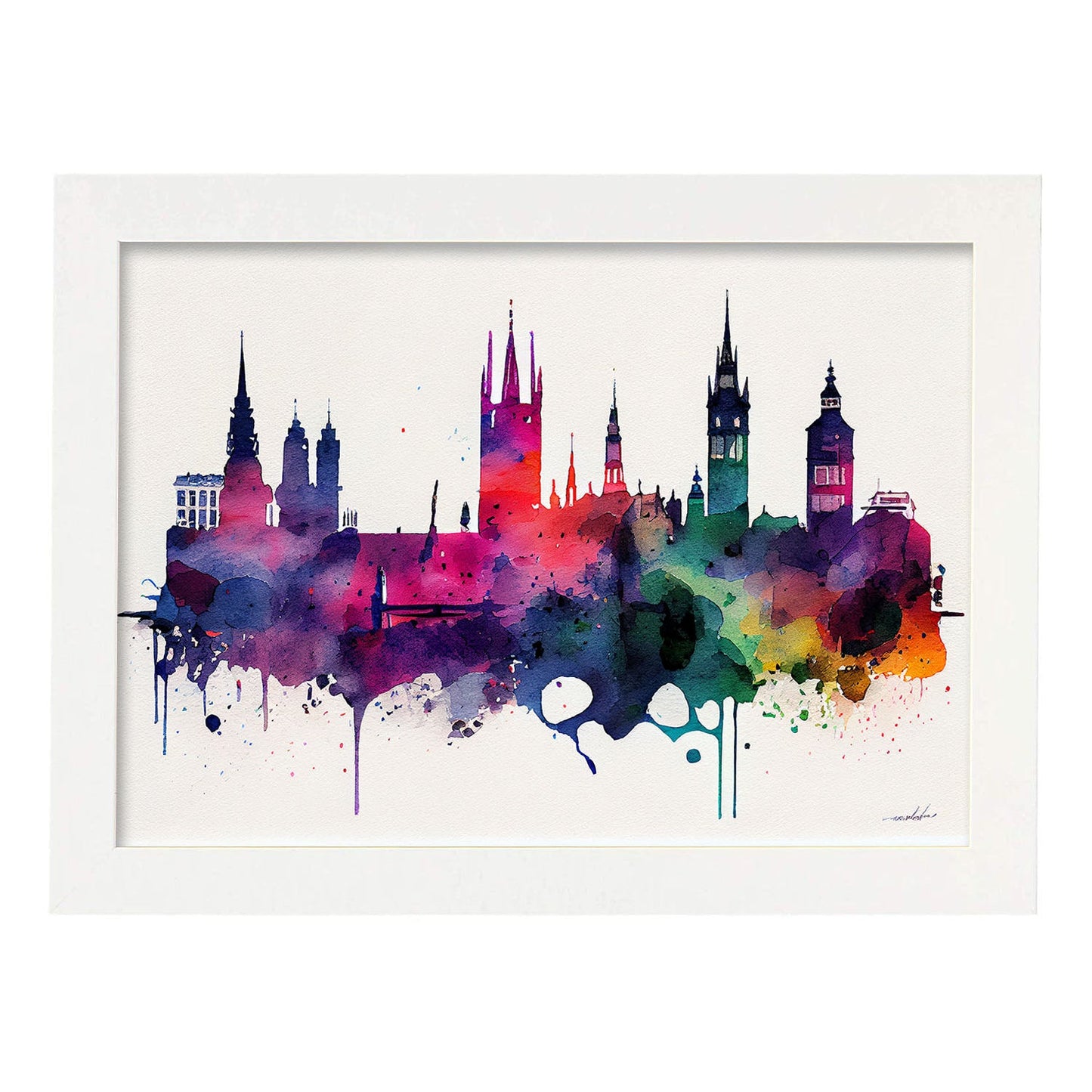 Nacnic watercolor of a skyline of the city of Krakow_1. Aesthetic Wall Art Prints for Bedroom or Living Room Design.-Artwork-Nacnic-A4-Marco Blanco-Nacnic Estudio SL