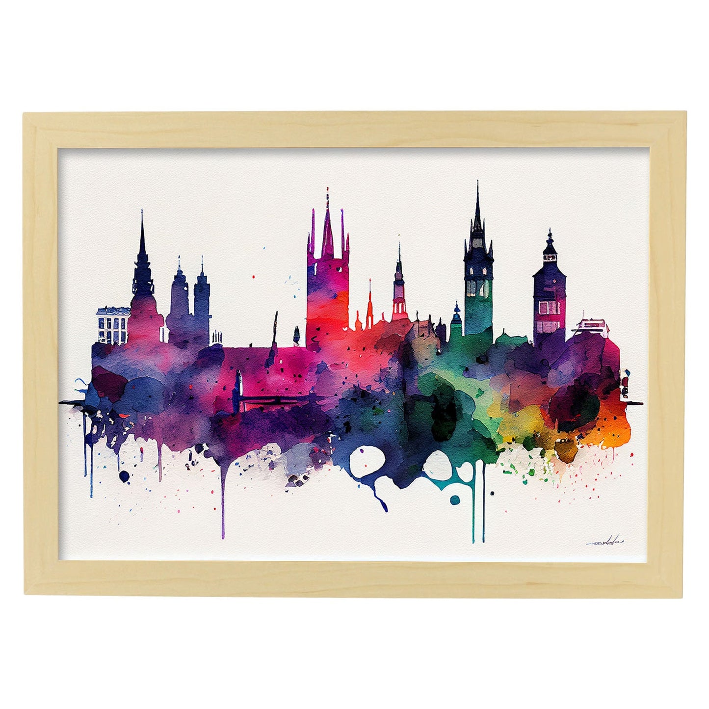 Nacnic watercolor of a skyline of the city of Krakow_1. Aesthetic Wall Art Prints for Bedroom or Living Room Design.-Artwork-Nacnic-A4-Marco Madera Clara-Nacnic Estudio SL
