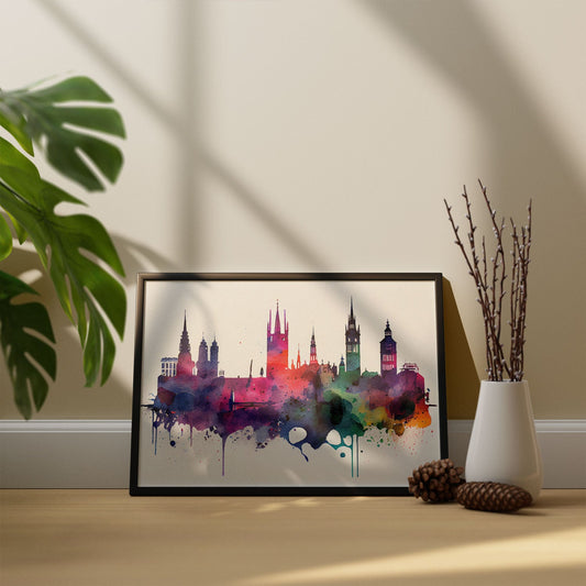 Nacnic watercolor of a skyline of the city of Krakow_1. Aesthetic Wall Art Prints for Bedroom or Living Room Design.-Artwork-Nacnic-A4-Sin Marco-Nacnic Estudio SL