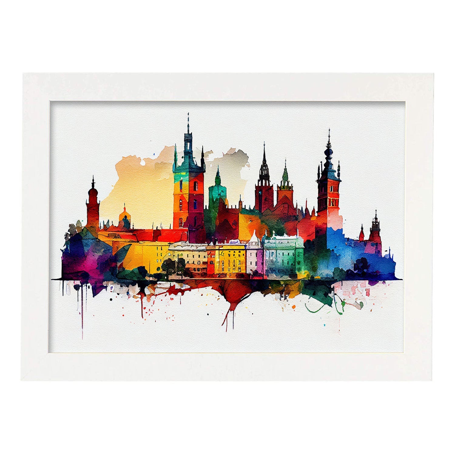 Nacnic watercolor of a skyline of the city of Krakow_2. Aesthetic Wall Art Prints for Bedroom or Living Room Design.-Artwork-Nacnic-A4-Marco Blanco-Nacnic Estudio SL