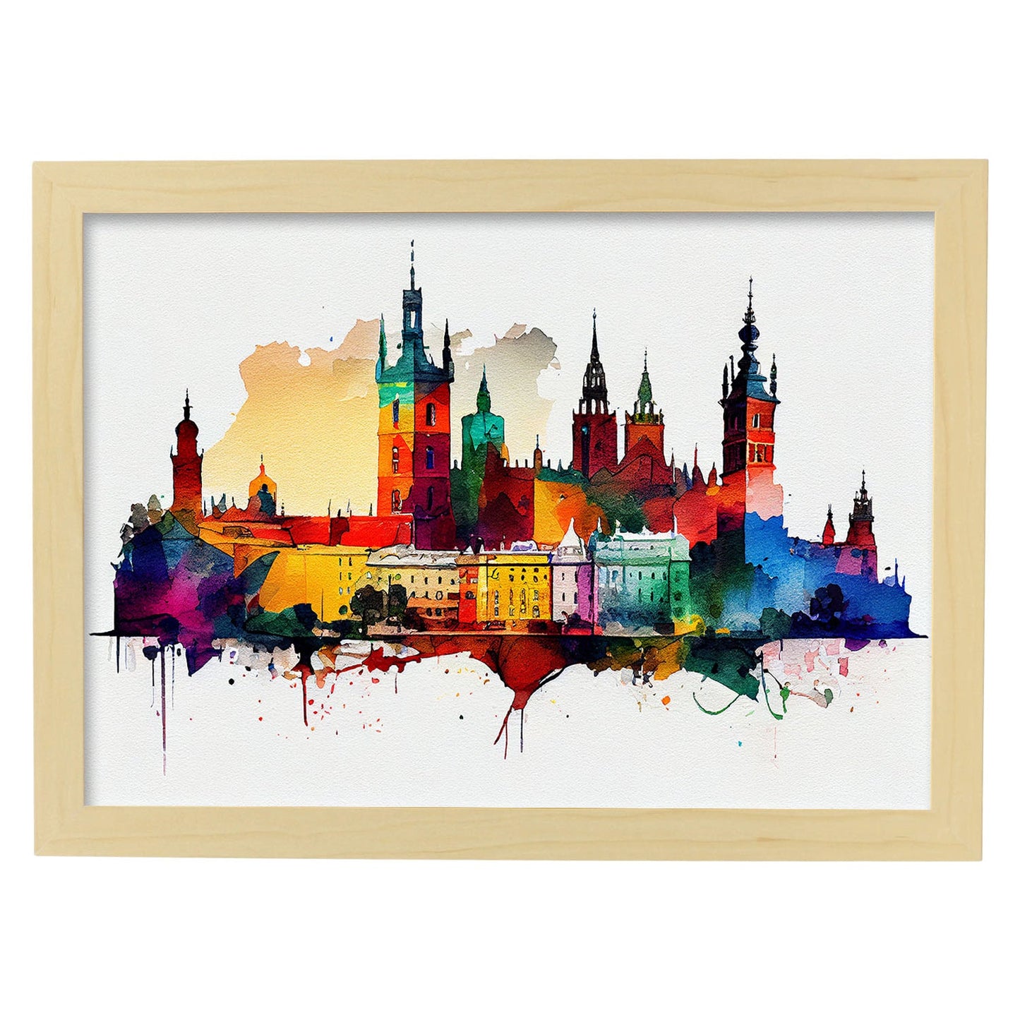 Nacnic watercolor of a skyline of the city of Krakow_2. Aesthetic Wall Art Prints for Bedroom or Living Room Design.-Artwork-Nacnic-A4-Marco Madera Clara-Nacnic Estudio SL