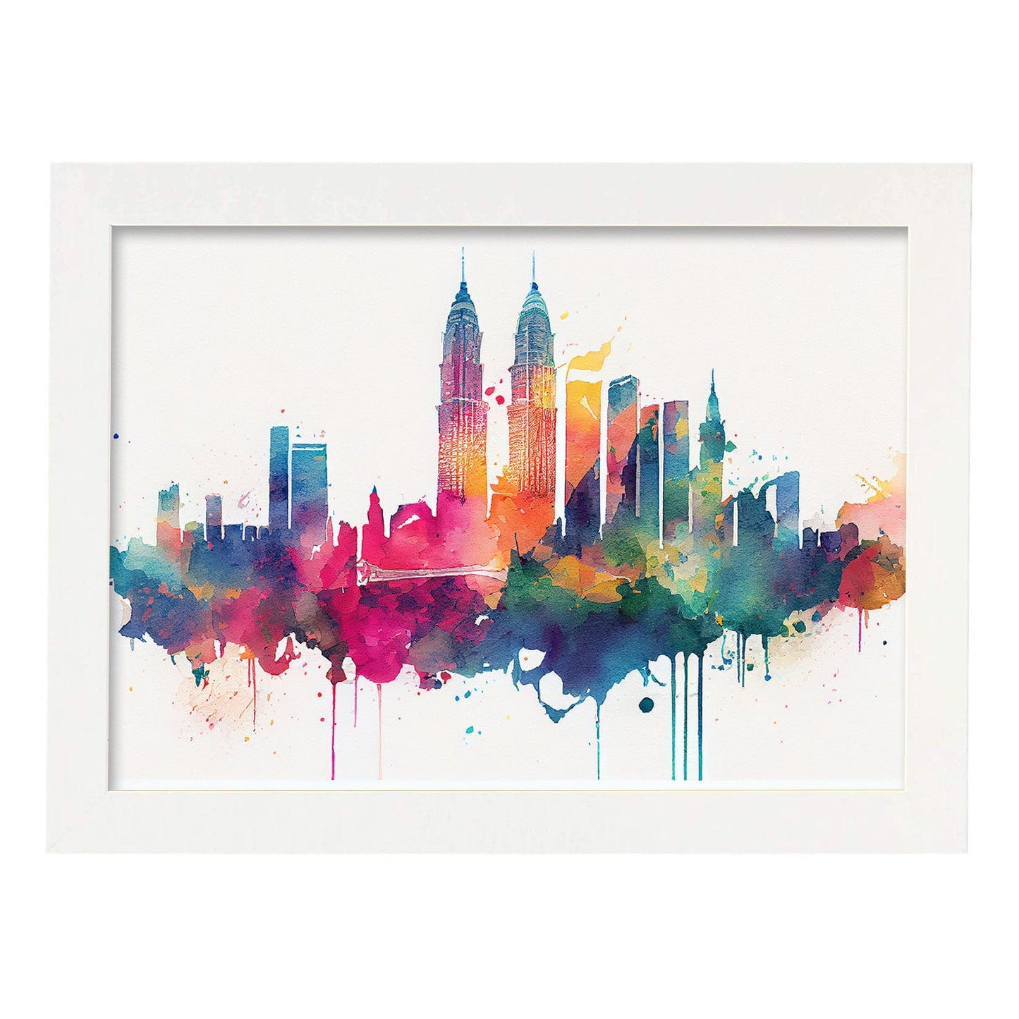 Nacnic watercolor of a skyline of the city of Kuala Lumpur_1. Aesthetic Wall Art Prints for Bedroom or Living Room Design.-Artwork-Nacnic-A4-Marco Blanco-Nacnic Estudio SL