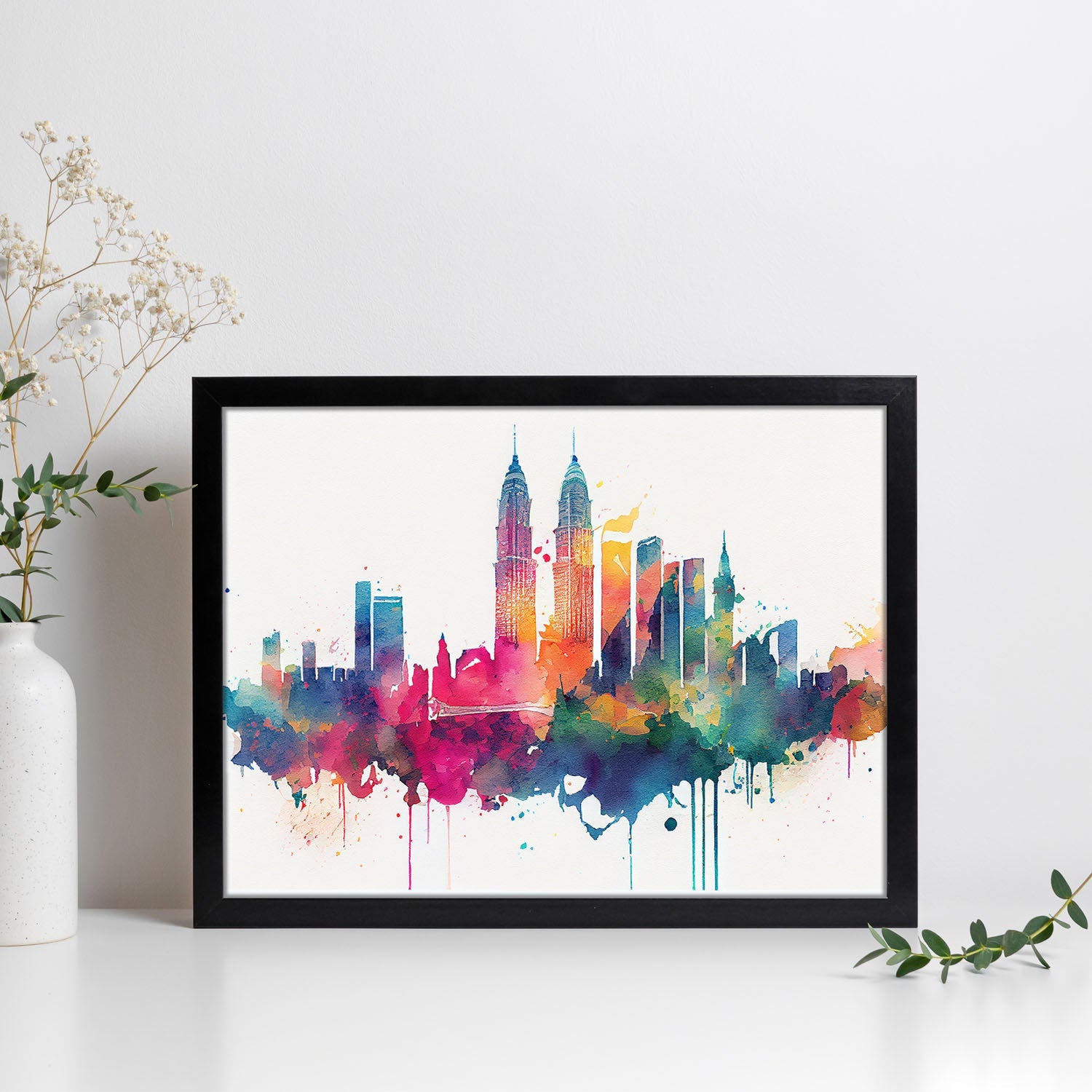 Nacnic watercolor of a skyline of the city of Kuala Lumpur_1. Aesthetic Wall Art Prints for Bedroom or Living Room Design.-Artwork-Nacnic-A4-Sin Marco-Nacnic Estudio SL
