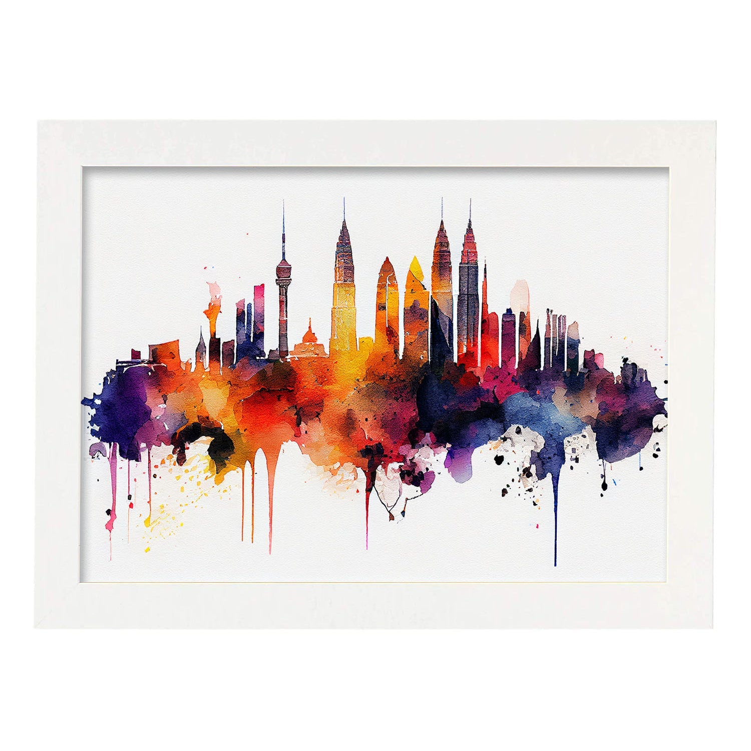 Nacnic watercolor of a skyline of the city of Kuala Lumpur_2. Aesthetic Wall Art Prints for Bedroom or Living Room Design.-Artwork-Nacnic-A4-Marco Blanco-Nacnic Estudio SL
