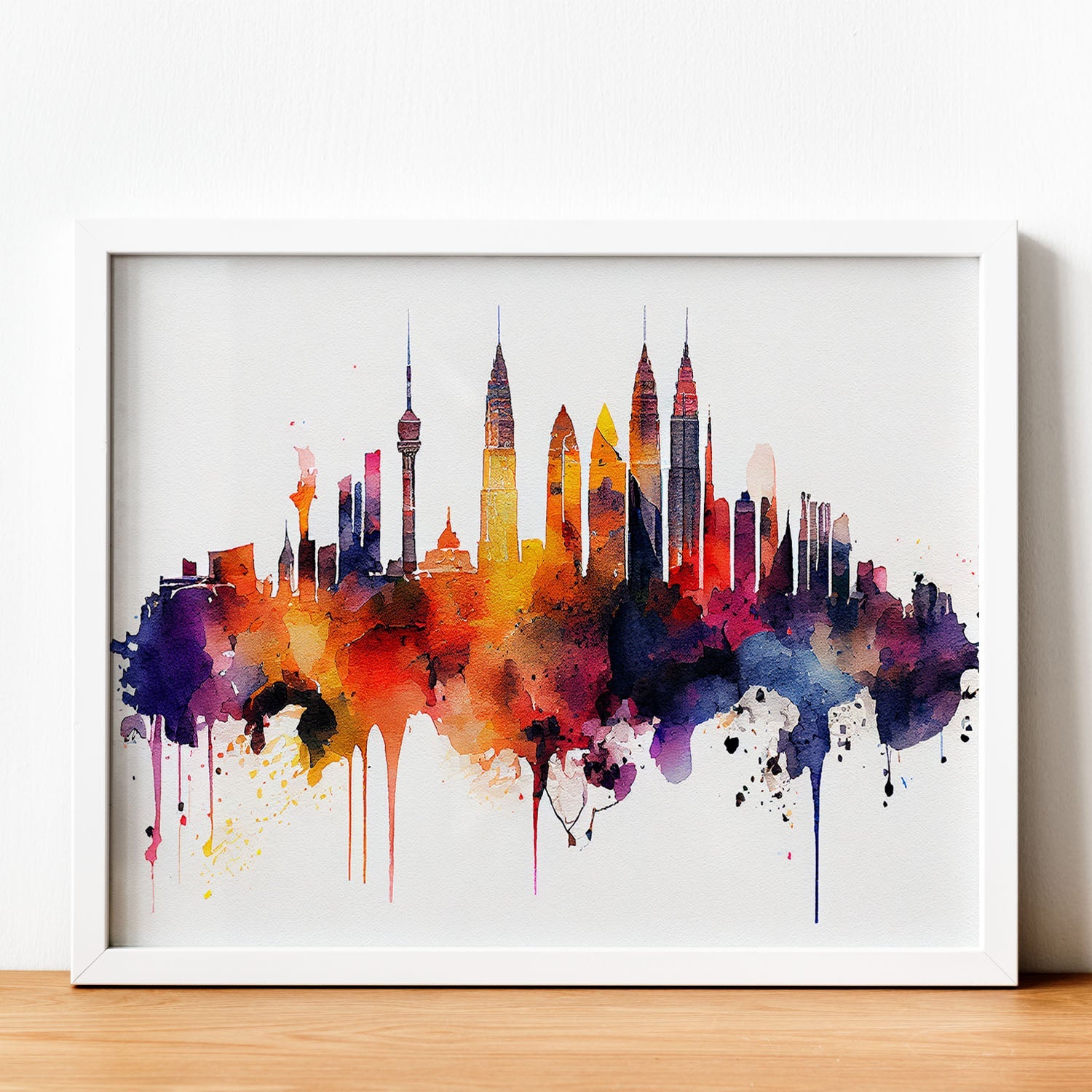 Nacnic watercolor of a skyline of the city of Kuala Lumpur_2. Aesthetic Wall Art Prints for Bedroom or Living Room Design.-Artwork-Nacnic-A4-Sin Marco-Nacnic Estudio SL