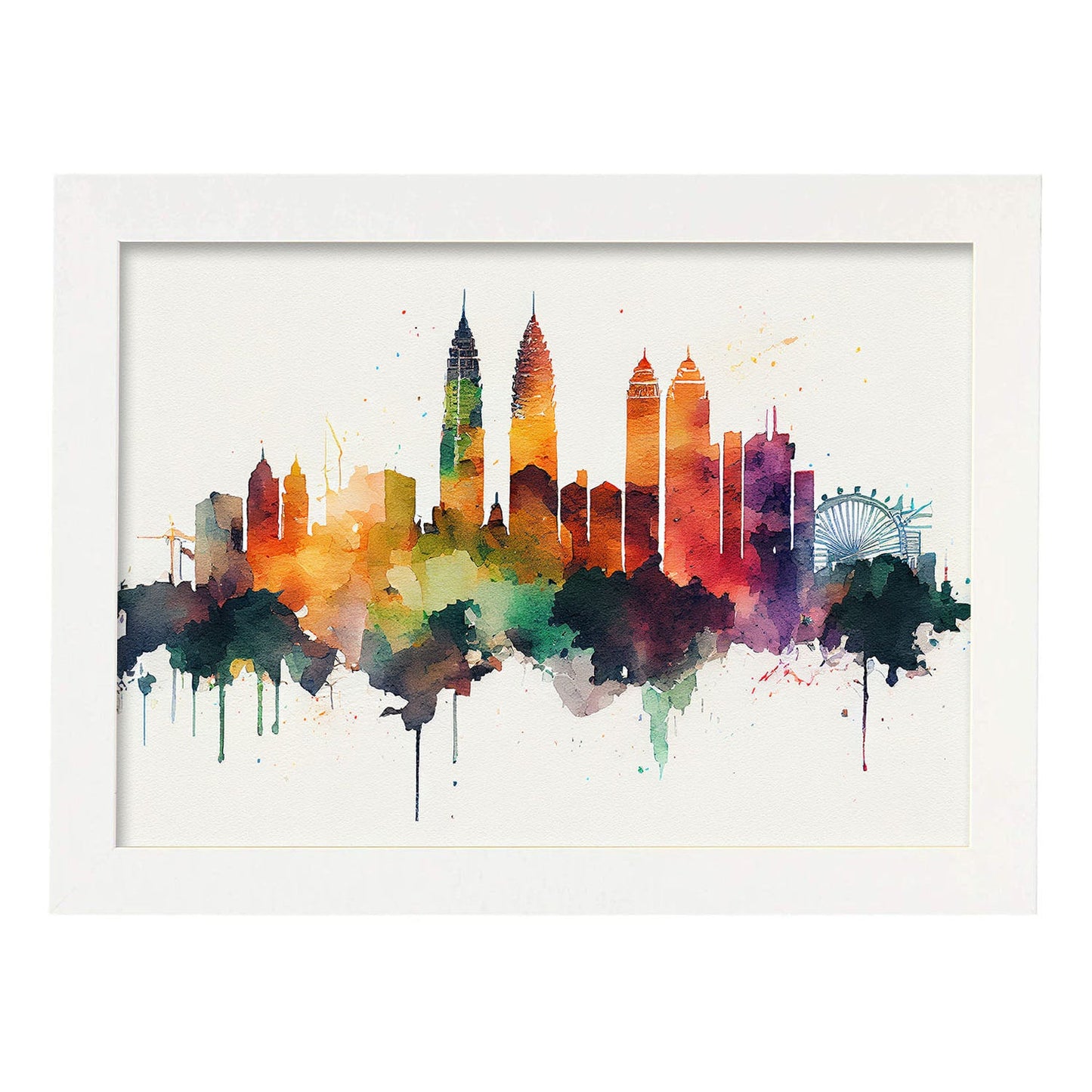 Nacnic watercolor of a skyline of the city of Kuala Lumpur_3. Aesthetic Wall Art Prints for Bedroom or Living Room Design.-Artwork-Nacnic-A4-Marco Blanco-Nacnic Estudio SL