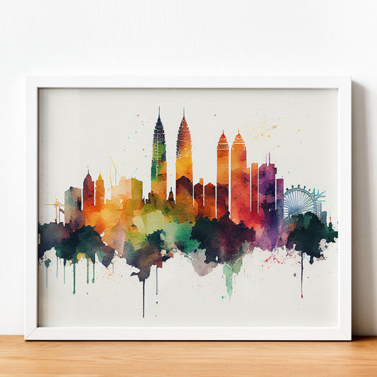 Nacnic watercolor of a skyline of the city of Kuala Lumpur_3. Aesthetic Wall Art Prints for Bedroom or Living Room Design.-Artwork-Nacnic-A4-Sin Marco-Nacnic Estudio SL