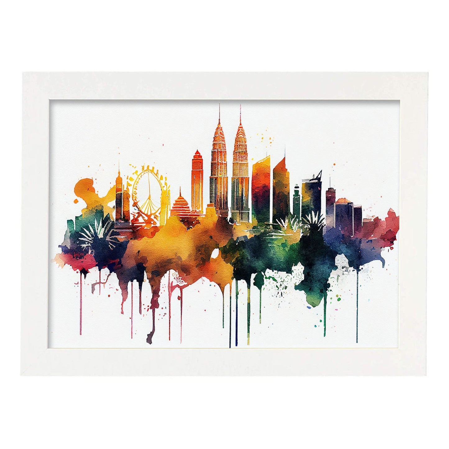Nacnic watercolor of a skyline of the city of Kuala Lumpur_4. Aesthetic Wall Art Prints for Bedroom or Living Room Design.-Artwork-Nacnic-A4-Marco Blanco-Nacnic Estudio SL