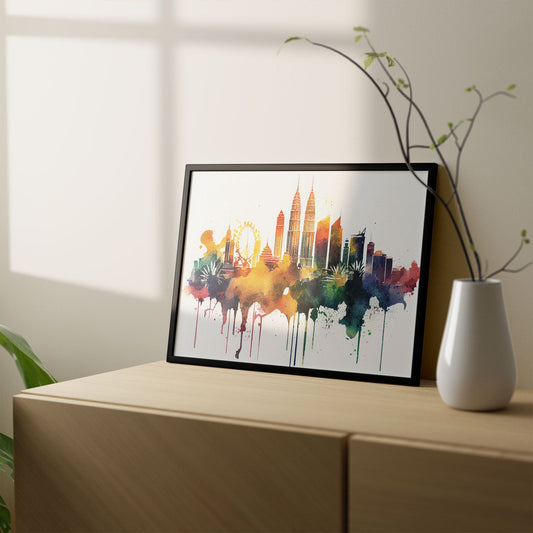 Nacnic watercolor of a skyline of the city of Kuala Lumpur_4. Aesthetic Wall Art Prints for Bedroom or Living Room Design.-Artwork-Nacnic-A4-Sin Marco-Nacnic Estudio SL